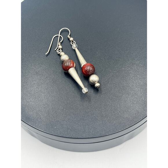 Artisan Made Mismatched Brown Jasper Ball Sterling Silver Dangle Earrings - Picture 9 of 11